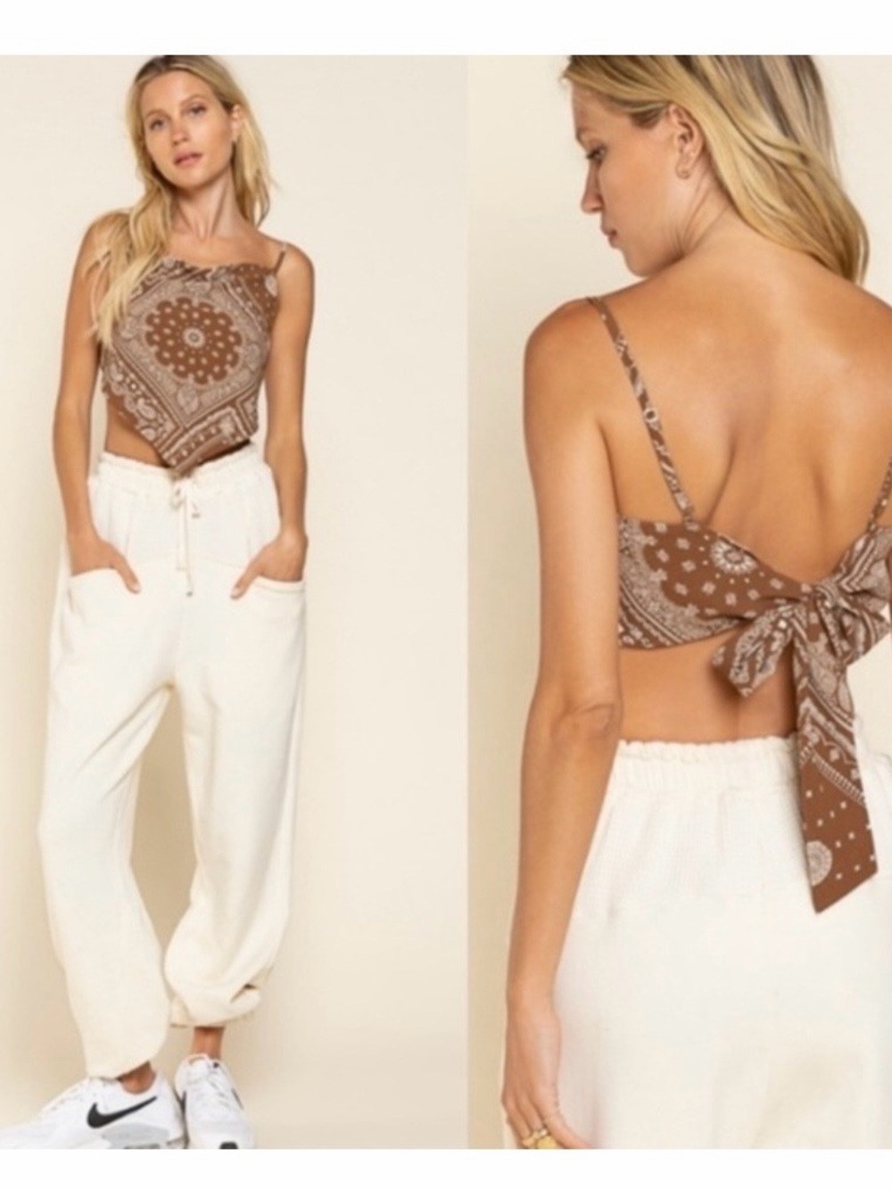 Cotton Candy Brown Houndstooth Print Top